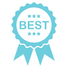 Sky blue-colored label with text Best