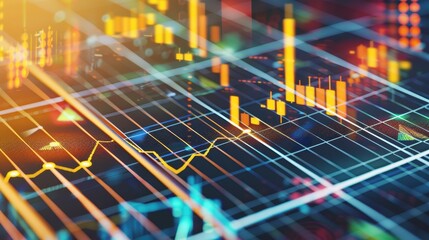 Abstract Financial Data Visualization with Colorful Graphs and Charts Representing Market Trends and Analysis