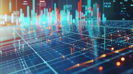 Futuristic Digital Data Visualization with Abstract Graphs and Charts in a High-Tech Interface