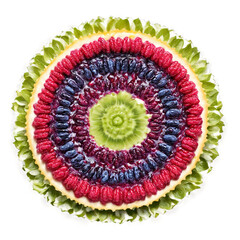 Goumi berry mandala a tart circular pattern of goumi berries with leaves flying and juice