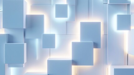Obraz premium 3D White Abstract Blocks with Blue Edges on White Background: Minimalistic and Modern 2D Flat Design in High Resolution