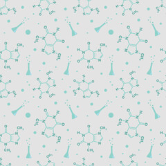 vector pattern of the chemical formula of chocolate and a test tube on a white background