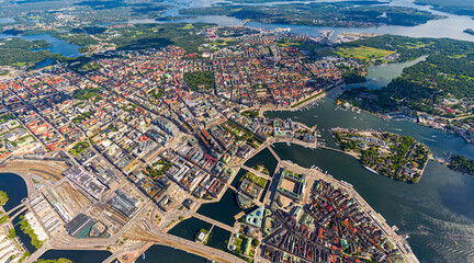 Stockholm, Sweden. Panorama of the city in summer in cloudy weather. Aerial view - Powered by Adobe