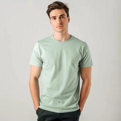 Obraz premium Sea Green t-shirt with a round neckline, solid color, white background