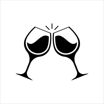 recommend clip art: Two glasses of wine cheers icon isolated on white background.