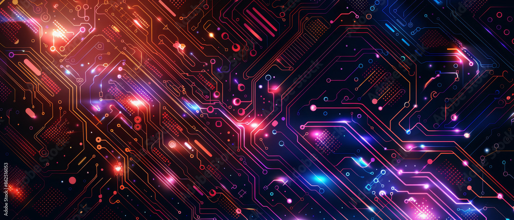 Poster intricate technology circuit board patterns on abstract background, ideal for tech-themed designs.