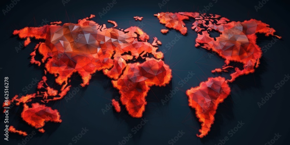 Poster polygonal world map on a dark background. the various bright world map made from polygon material. g