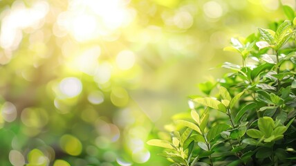 Sunlight filtering through vibrant green leaves, creating bokeh effect