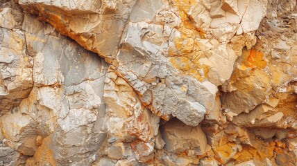 Close-up of rough textured sedimentary rock with visible stratification and orange hues