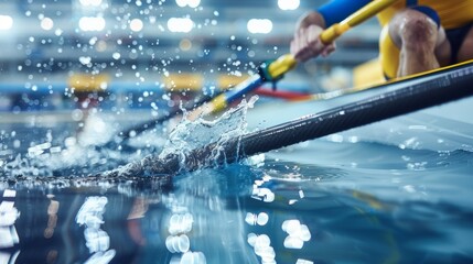 Competitive swimmer in action at an indoor pool during training session