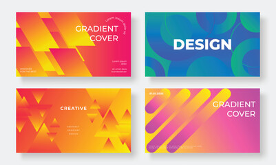 Set of template background design vector. Collection of creative abstract gradient vibrant colorful perspective 3d geometric shape background. Art design for business card, cover, banner, wallpaper.