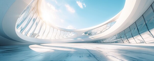 Empty minimal abstract architecture building interior or exterior concrete design with open space floor courtyard white showcase area and curved walls museum plaza, display showroom mockup background
