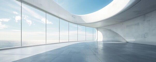 Empty minimal abstract architecture building interior or exterior concrete design with open space floor courtyard white showcase area and curved walls museum plaza, display showroom mockup background