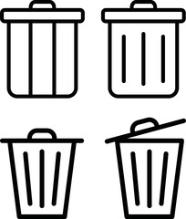 Minimalist Trash Can Icon Set On Transparent Background. Modern Trash Can Icons, Flat Design Trash Can Icon, Dustbin, Discard, and Container Symbols