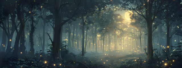 Obraz premium Moonlit Enchanted Forest