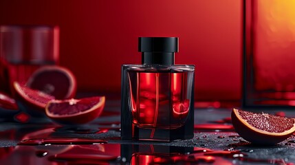 Red Perfume Bottle With Citrus Slices