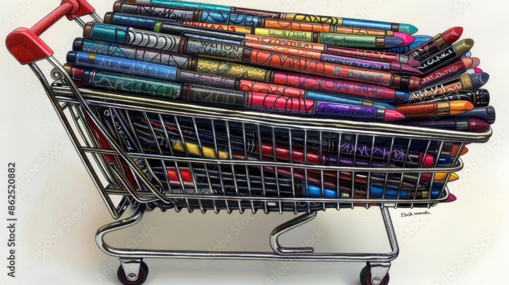 Poster a creative 3d illustration showcasing a virtual shopping cart overflowing with an array of popular c