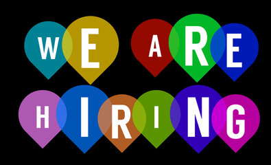 We are hiring minimalist color icons notification poster template on a black background