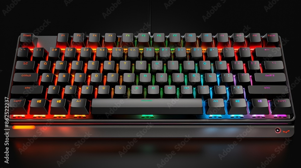 Poster showcase the tactile texture and glossy finish of a special colorful key on a keyboard through detai