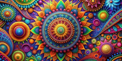 Obraz premium Vibrant abstract background with intricate patterns and colorful shapes, abstract, vibrant, artistic, colorful