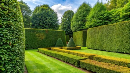 Two hedges of Taxus and beech in a garden , topiary, landscaping, garden design, greenery, outdoor, nature, shrubbery, plants