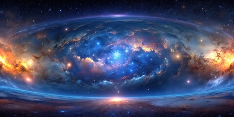 Obraz premium 360 degree equirectangular projection space background with nebula and stars