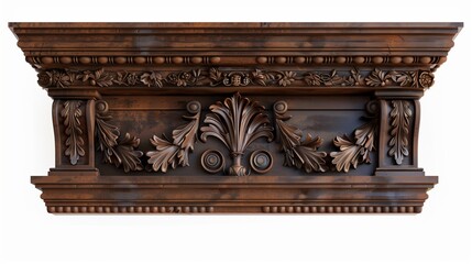 Vintage Parapet Wall in Chocolate Brown with Wood Carving Details and Antique Look