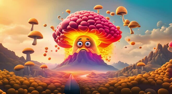 Amazing emoji with shocked and sad yellow face with brain explosion