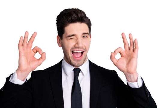 Portrait handsome stylish trendy collar marketer real estate agent style give feedback advertise decision choice advise excited enjoy news select wear white shirt isolated grey background