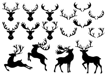 ベクター  トナカイ  全身  頭部   ツノ  クリスマス   冬  北国