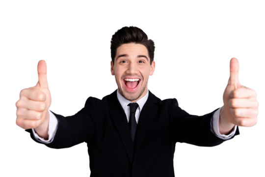 Portrait ecstatic amazed surprised representative entrepreneur advice decision choice adverts scream shout unbelievable unexpected omg wow have formal wear black jacket isolated grey background