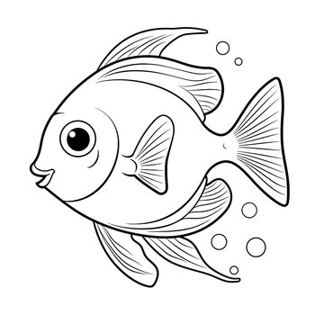 recommend clip art: A simple black and white vector line drawing of a Yellow Tang for a coloring book