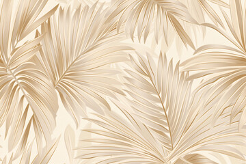 A seamless pattern of light beige palm leaves, with subtle gradients and soft lighting. The design is elegant and modern, perfect for wallpaper or interior decor. Soft background colors to enhance the