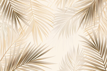 A seamless pattern of light beige palm leaves, with subtle gradients and soft lighting. The design is elegant and modern, perfect for wallpaper or interior decor. Soft background colors to enhance the