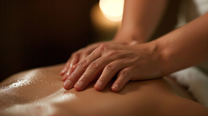 Close-up of a masseuseâs hands performing a massage