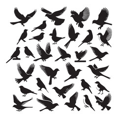 birds set silhouette style vector