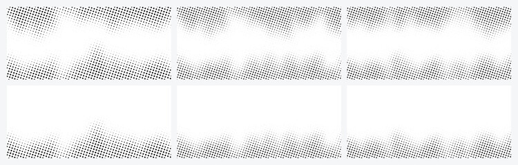 Halftone background. Grunge dotted vector design wallpaper horizontal, smooth dots halftones seamless pattern texture black gradient illustration