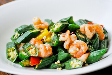 A serving of shrimp and okra