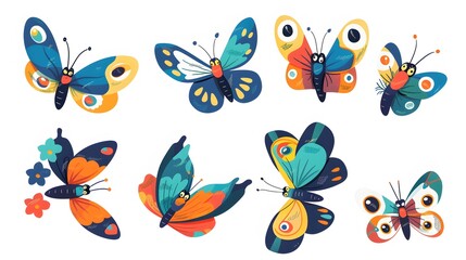 Cute butterfly cartoon on white background. 