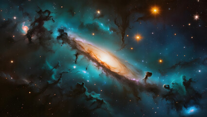 Obraz premium The Andromeda Galaxy, a spiral galaxy in the constellation of Andromeda, shining brightly in space