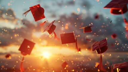 The graduation caps in sunset