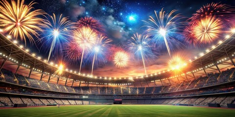 Fireworks exploding in a stadium during a celebration , fireworks, stadium, event, crowd, colorful, display, show