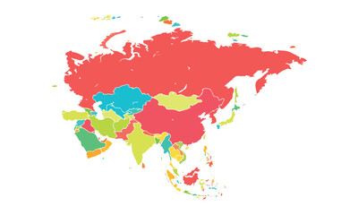 Fototapeta premium Map of Asia isolated modern colorful style. for website layouts, background, education, precise, customizable, Travel worldwide, map silhouette backdrop, earth geography, political, reports.