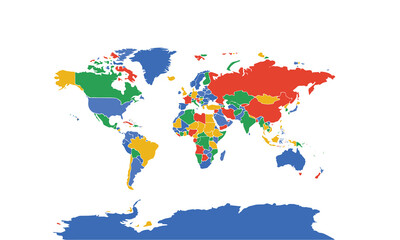 World Map isolated modern colorful style. for website layouts, background, education, precise, customizable, Travel worldwide, map silhouette backdrop, earth geography, political, reports.