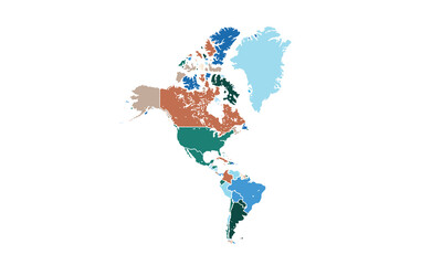 Obraz premium Map of North and South America isolated modern colorful style. for website layouts, background, education, precise, customizable, Travel worldwide, map silhouette backdrop, earth geography.