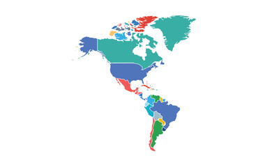 Obraz premium Map of North and South America isolated modern colorful style. for website layouts, background, education, precise, customizable, Travel worldwide, map silhouette backdrop, earth geography.