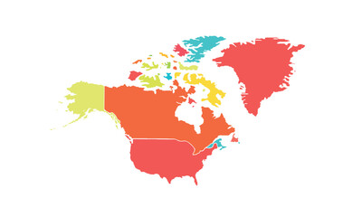 Fototapeta premium Map of north america isolated modern colorful style. for website layouts, background, education, precise, customizable, Travel worldwide, map silhouette backdrop, earth geography, political, reports.
