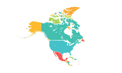 Obraz premium Map of north america isolated modern colorful style. for website layouts, background, education, precise, customizable, Travel worldwide, map silhouette backdrop, earth geography, political, reports.