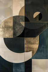 Canvas poster with gray-gold and bluish geometric shapes in wallpaper style