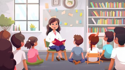 Teacher reading a book aloud to an attentive class, Back to school, Engaging storytelling